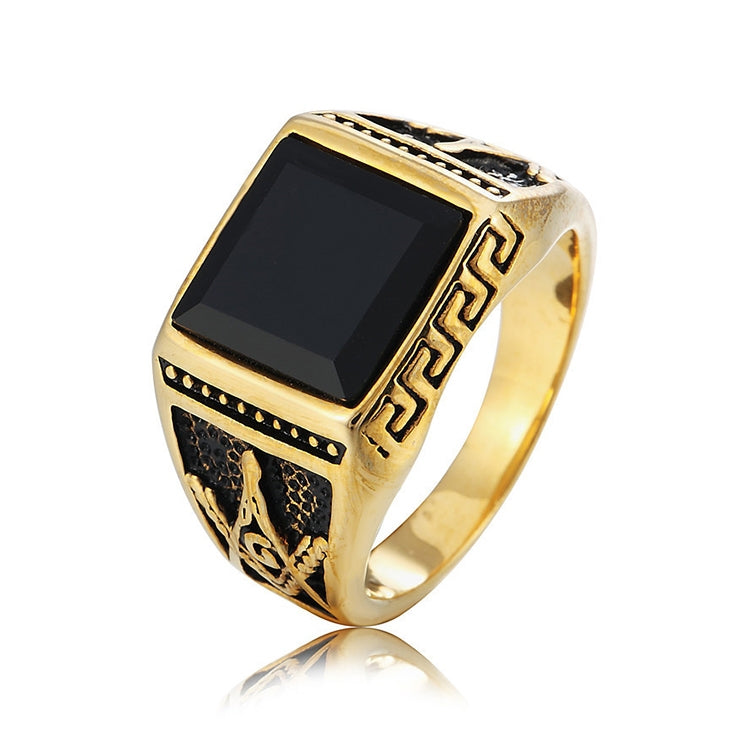 BEI WRH Europe and America Style Punk Gothic Retro Black Onyx Gemstone Men Titanium Steel Ring, US Size: 12, Diameter: 21.5mm, Perimeter: 67.5mm(Gold)