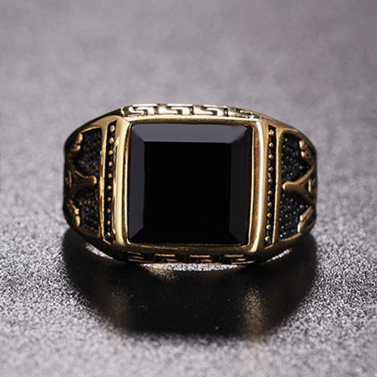 BEI WRH Europe and America Style Punk Gothic Retro Black Onyx Gemstone Men Titanium Steel Ring, US Size: 12, Diameter: 21.5mm, Perimeter: 67.5mm(Gold)