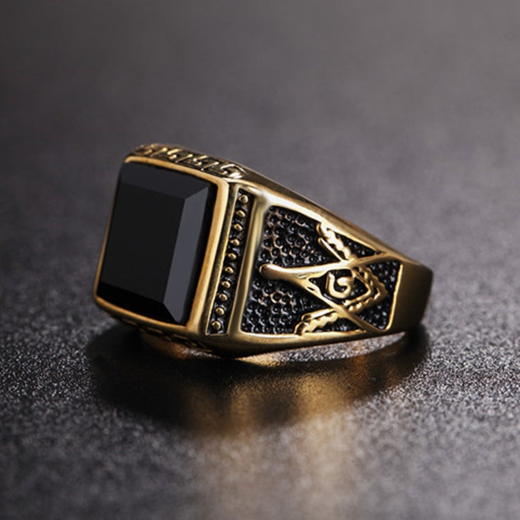 BEI WRH Europe and America Style Punk Gothic Retro Black Onyx Gemstone Men Titanium Steel Ring, US Size: 12, Diameter: 21.5mm, Perimeter: 67.5mm(Gold)