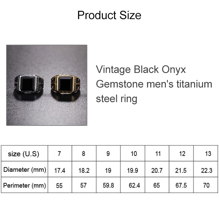 BEI WRH Europe and America Style Punk Gothic Retro Black Onyx Gemstone Men Titanium Steel Ring, US Size: 12, Diameter: 21.5mm, Perimeter: 67.5mm(Gold)