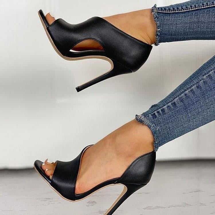 BEI WRH Fish Mouth Sandals Female Stiletto Heels Hollow Women Shoes, Size:40(Black)