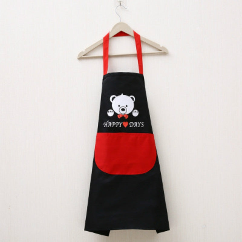 BEI WRH Waterproof PolyestBEI WRH er Apron Woman Adult Bibs Home Cooking Baking Coffee Shop Cleaning Kitchen Accessory Bear Black Red Pocket