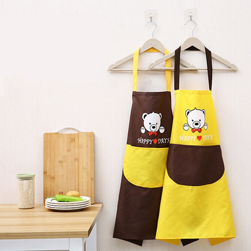BEI WRH Waterproof PolyestBEI WRH er Apron Woman Adult Bibs Home Cooking Baking Coffee Shop Cleaning Kitchen Accessory Bear Black Red Pocket