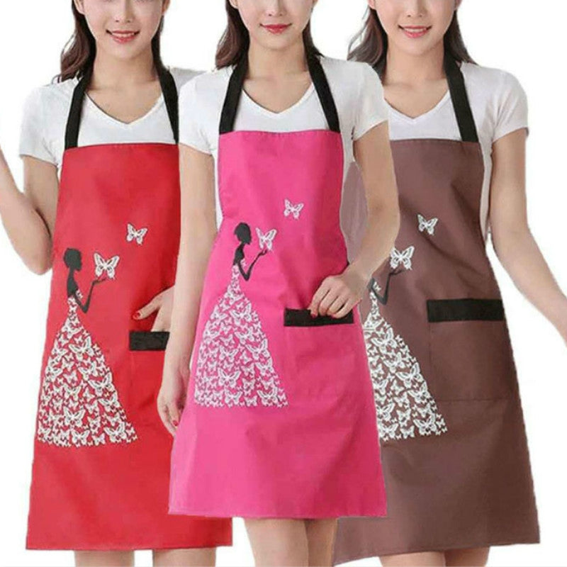 BEI WRH Waterproof PolyestBEI WRH er Apron Woman Adult Bibs Home Cooking Baking Coffee Shop Cleaning Kitchen Accessory Bear Black Red Pocket