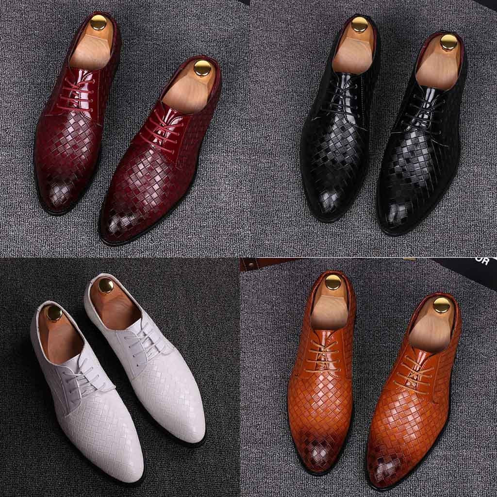 BEI WRH Men Business Dress Shoes Crocodile Leather Shoes Pointed Strips Brock Casual Shoes, Size:44(Black)