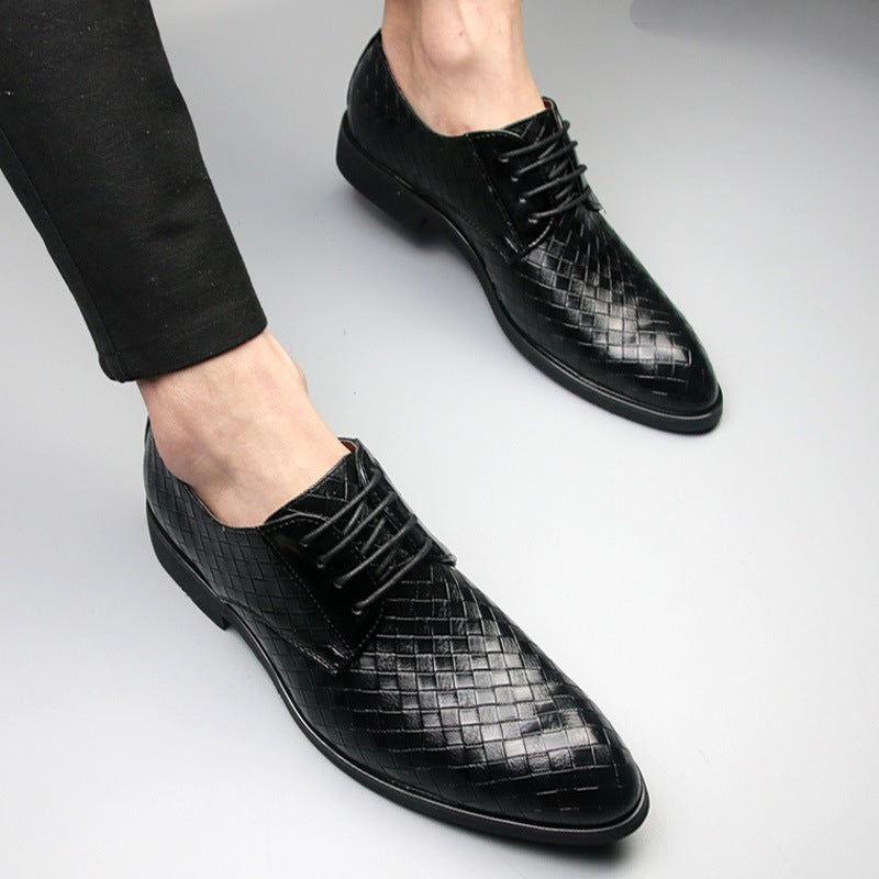 BEI WRH Men Business Dress Shoes Crocodile Leather Shoes Pointed Strips Brock Casual Shoes, Size:44(Black)