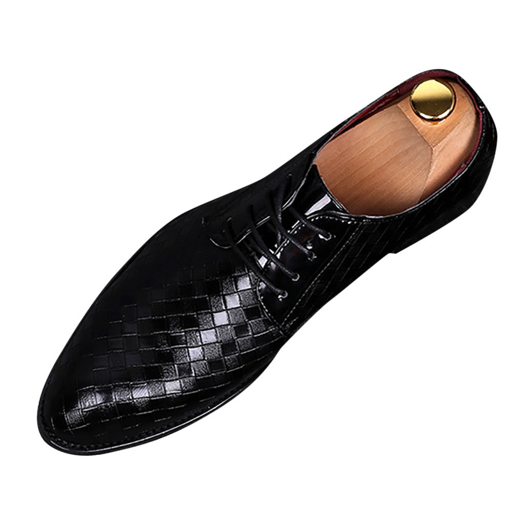 BEI WRH Men Business Dress Shoes Crocodile Leather Shoes Pointed Strips Brock Casual Shoes, Size:44(Black)