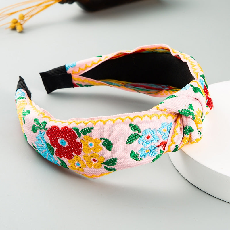 BEI WRH Ethnic Style Cloth Embroidery Flower Headband(Pastel)