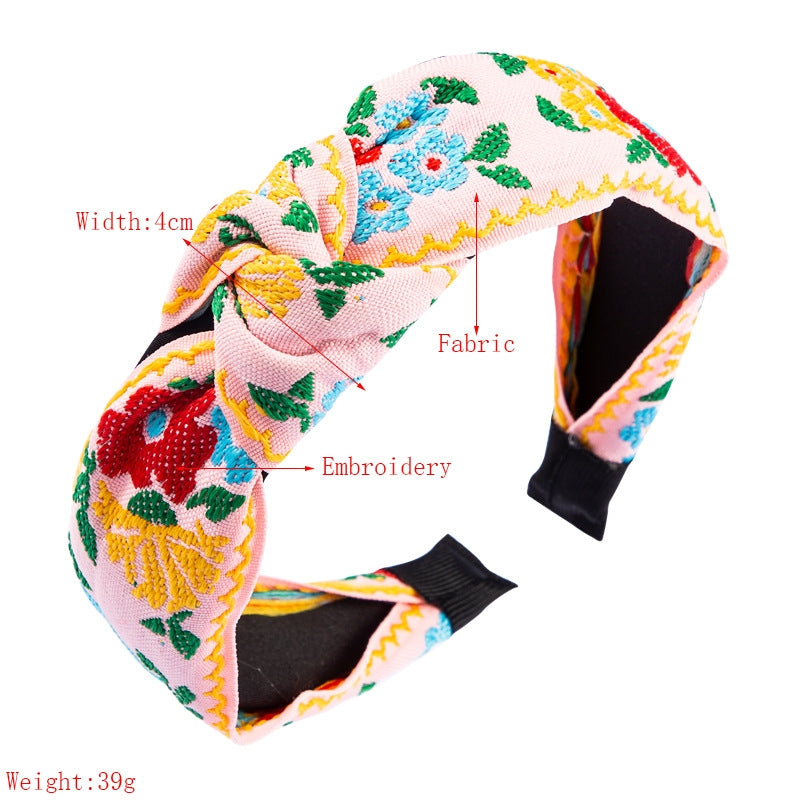 BEI WRH Ethnic Style Cloth Embroidery Flower Headband(Pastel)
