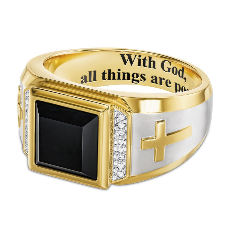 BEI WRH 5 PCS 18K Gold Cross Ring Thorns Crown Diamond Ring For Men, Size: 6