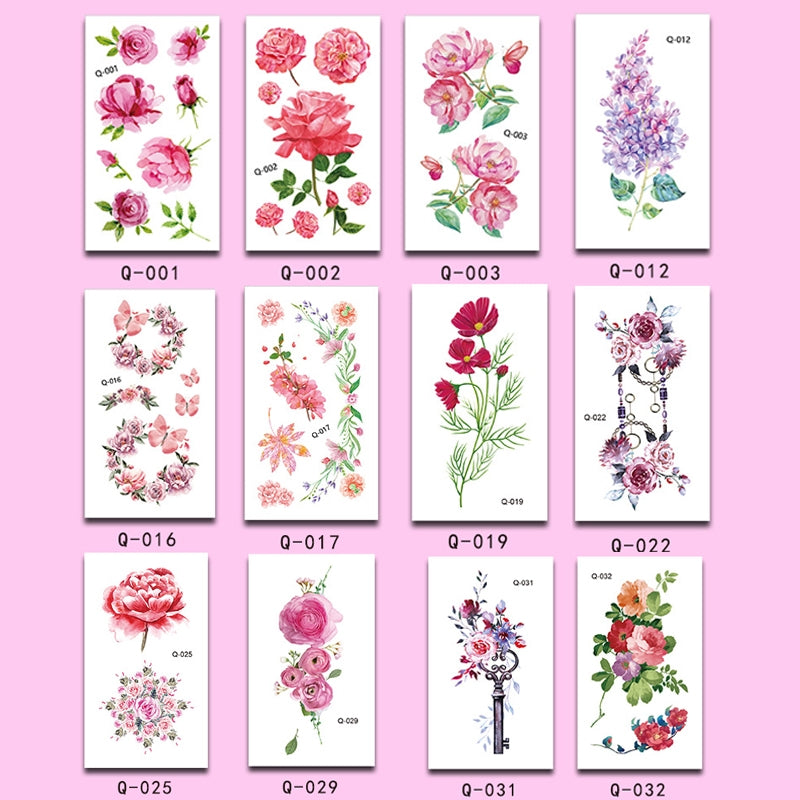 BEI WRH 50 PCS Literary Small Fresh Flower Tattoo Sticker Rose Waterproof Lasting Arm Sticker