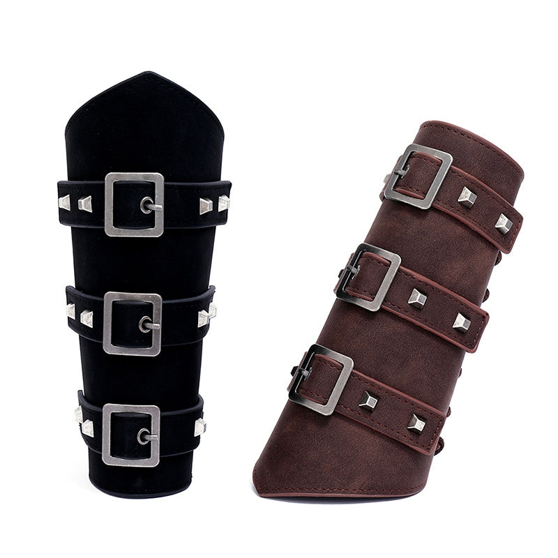 BEI WRH P01994 Men Leather Bracer Personality Punk Riding Arm Guard(Brown)