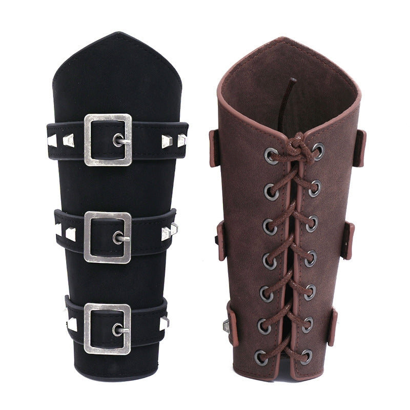 BEI WRH P01994 Men Leather Bracer Personality Punk Riding Arm Guard(Brown)
