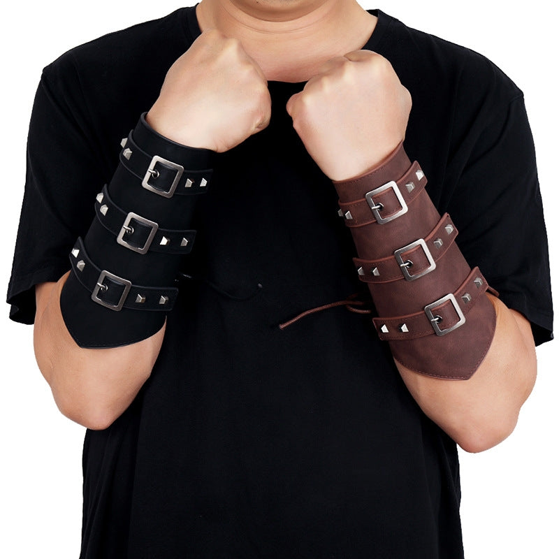 BEI WRH P01994 Men Leather Bracer Personality Punk Riding Arm Guard(Brown)