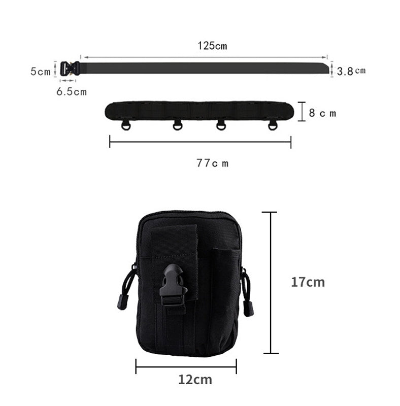 BEI WRH Outdoor Hunting Belt Nylon Waist Belt,Spec: With Bag Black
