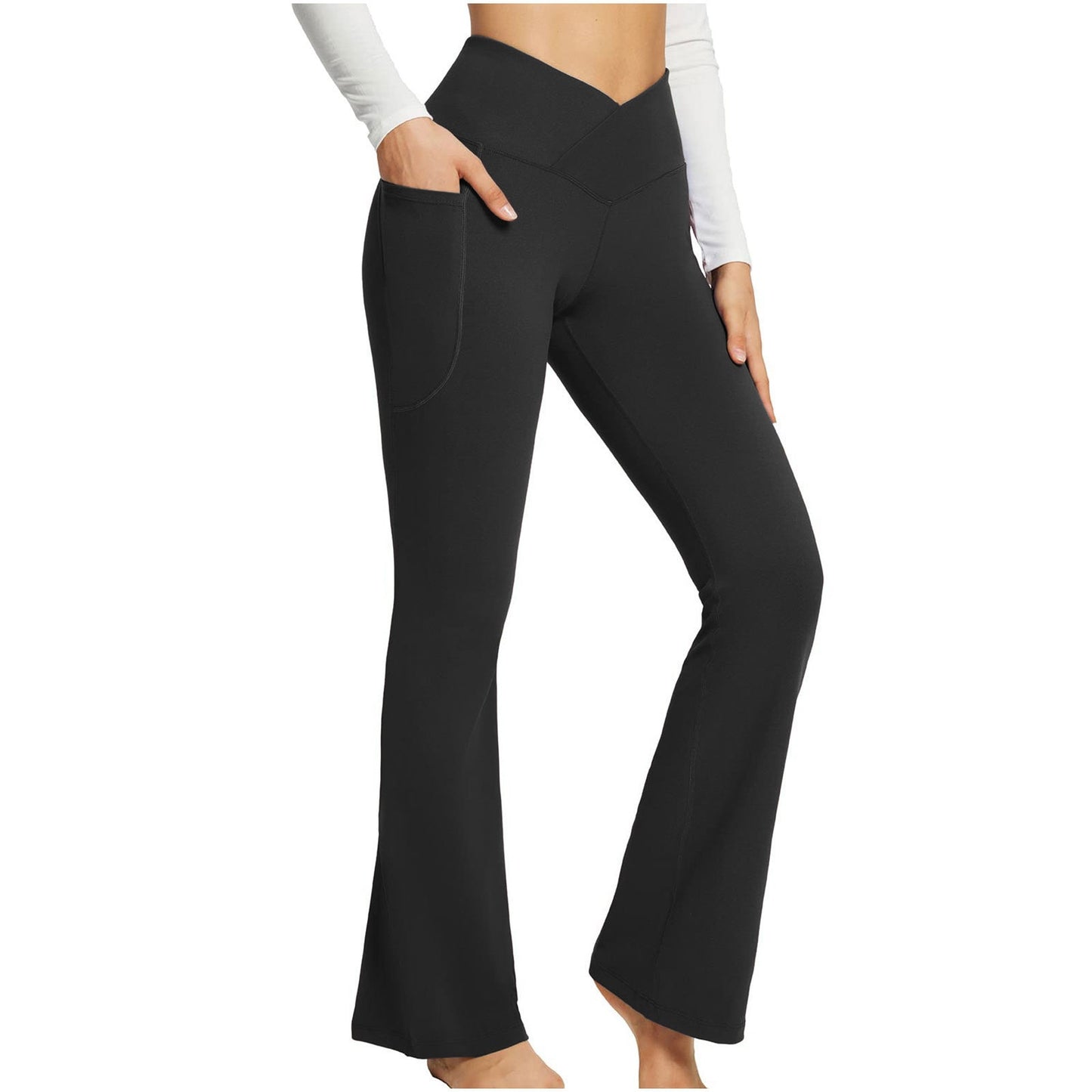 BEI WRH Women Sports Pant Solid Color High Waist Yoga Slimming Casual Loose Wide-leg Pants, Size: L(Black)