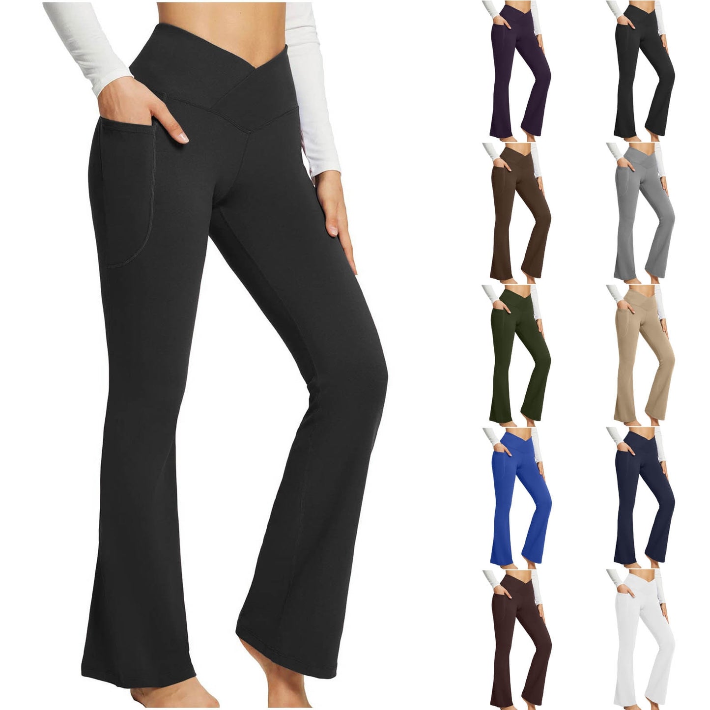 BEI WRH Women Sports Pant Solid Color High Waist Yoga Slimming Casual Loose Wide-leg Pants, Size: L(Black)