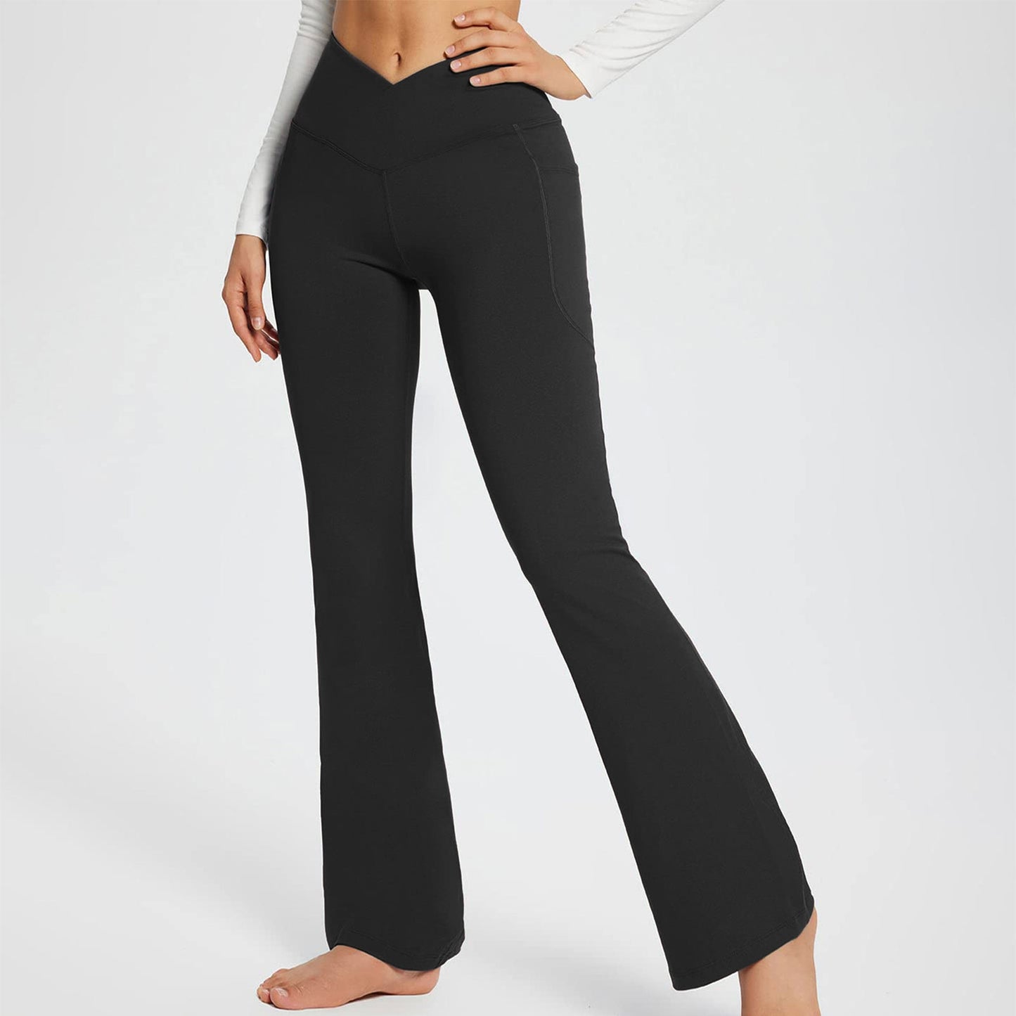 BEI WRH Women Sports Pant Solid Color High Waist Yoga Slimming Casual Loose Wide-leg Pants, Size: L(Black)