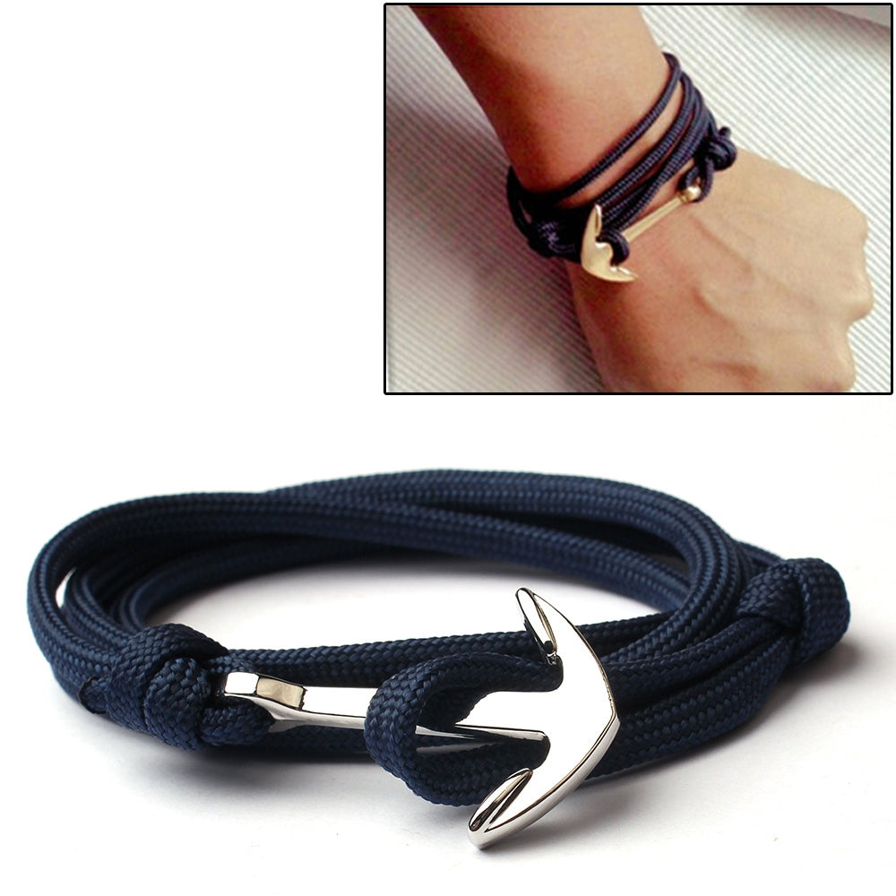 BEI WRH Alloy Anchor Charm Multilayer Leather Friendship Bracelets (Navy Blue)
