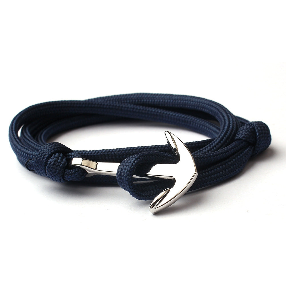 BEI WRH Alloy Anchor Charm Multilayer Leather Friendship Bracelets (Navy Blue)