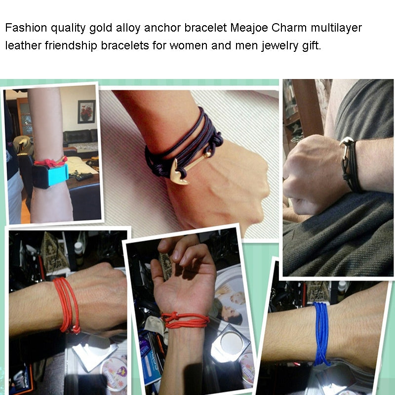 BEI WRH Alloy Anchor Charm Multilayer Leather Friendship Bracelets (Navy Blue)