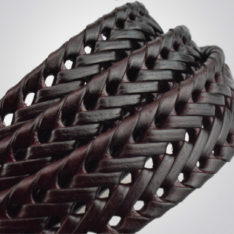 BEI WRH Wide Edition Hand Woven Lacquered Genuine Leather Waistband for Men, Belt Length:120cm(Brown)