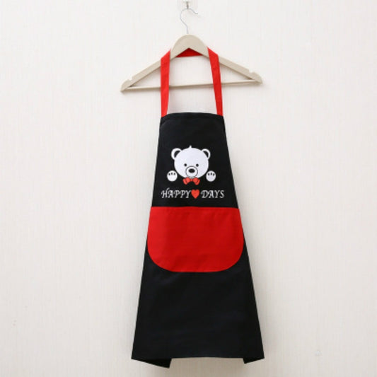 BEI WRH Waterproof PolyestBEI WRH er Apron Woman Adult Bibs Home Cooking Baking Coffee Shop Cleaning Kitchen Accessory Bear Black Red Pocket