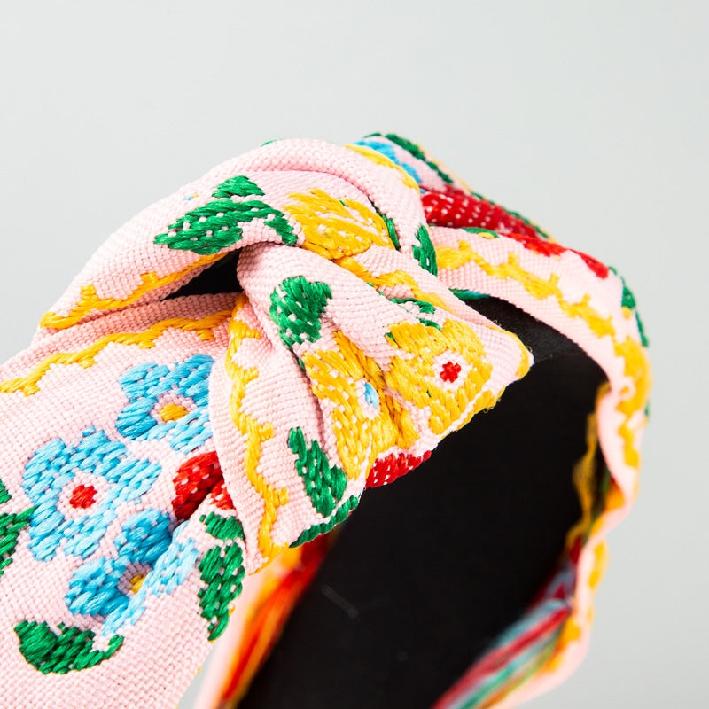 BEI WRH Ethnic Style Cloth Embroidery Flower Headband(Black Color)