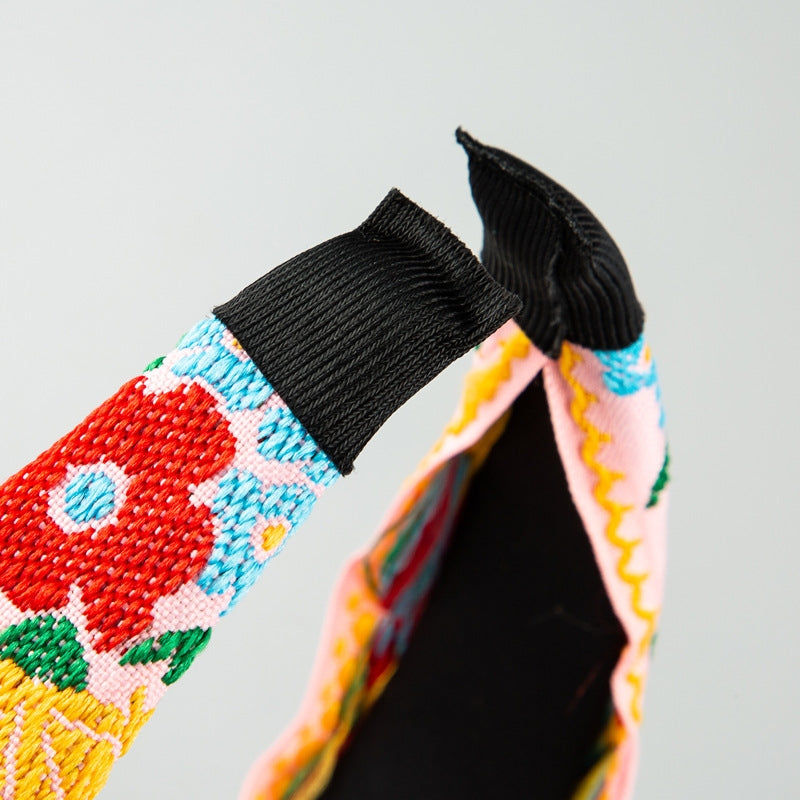 BEI WRH Ethnic Style Cloth Embroidery Flower Headband(Black Color)