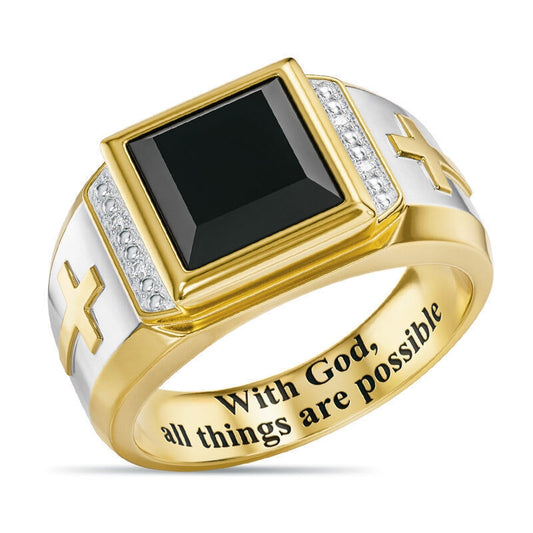 BEI WRH 5 PCS 18K Gold Cross Ring Thorns Crown Diamond Ring For Men, Size: 6