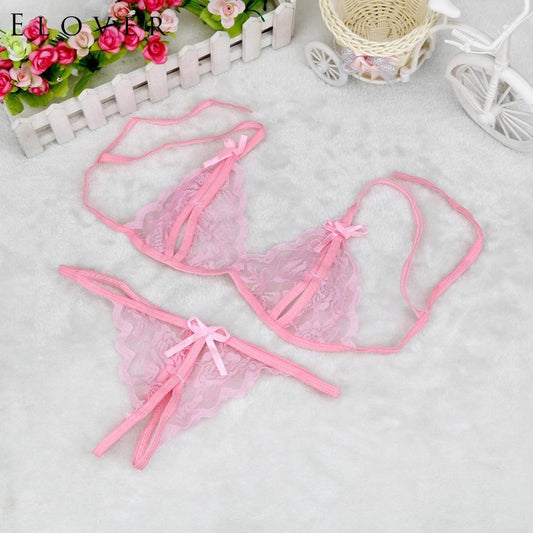 BEI WRH Lady Lotion Open Sexy Lace Three-Point Erotic Lingerie Open Panties Temptation Set(Pink)