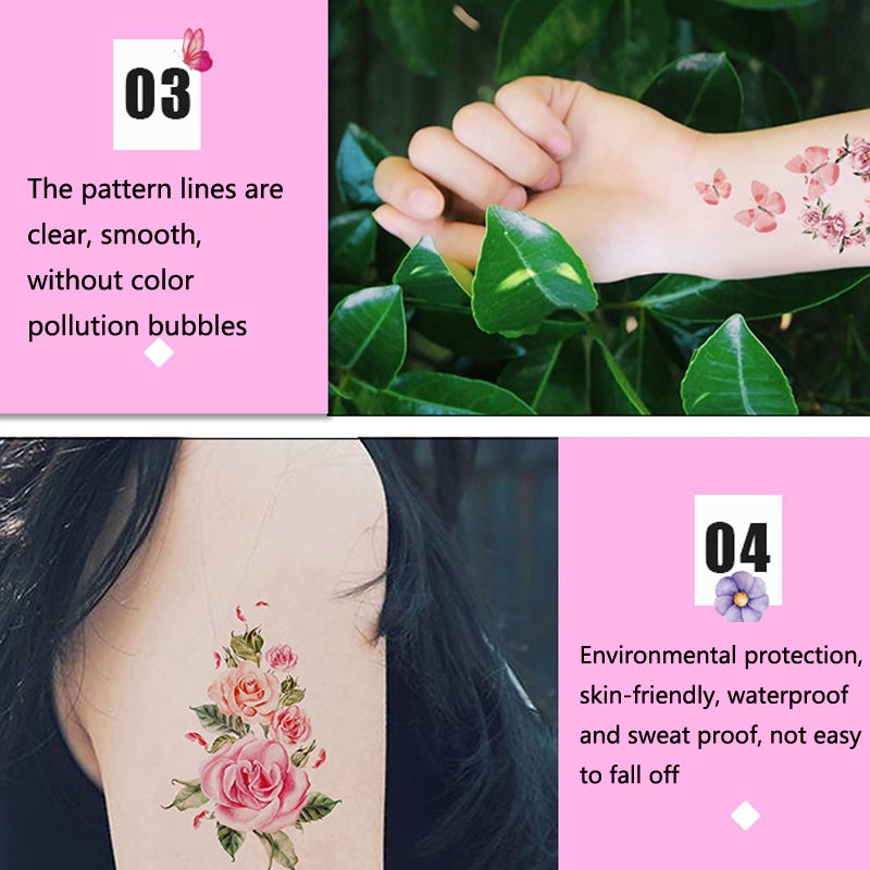 BEI WRH 50 PCS Literary Small Fresh Flower Tattoo Sticker Rose Waterproof Lasting Arm Sticker