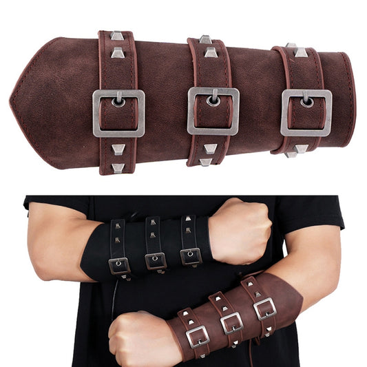 BEI WRH P01994 Men Leather Bracer Personality Punk Riding Arm Guard(Brown)