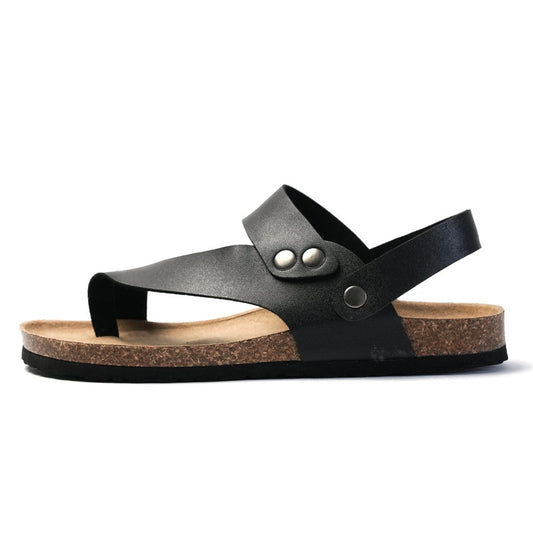 BEI WRH Men Summer Cork Flip Flops Beach Couple Leather Sandals, Size: 40(Black)