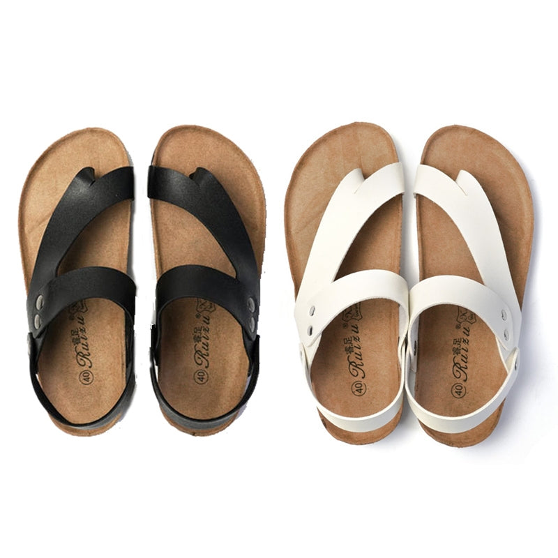BEI WRH Men Summer Cork Flip Flops Beach Couple Leather Sandals, Size: 40(Black)