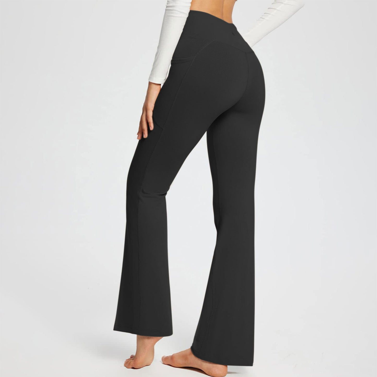 BEI WRH Women Sports Pant Solid Color High Waist Yoga Slimming Casual Loose Wide-leg Pants, Size: L(Black)