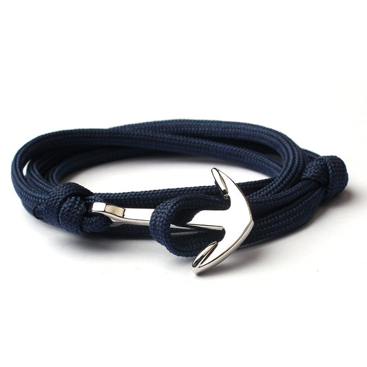 BEI WRH Alloy Anchor Charm Multilayer Leather Friendship Bracelets (Navy Blue)
