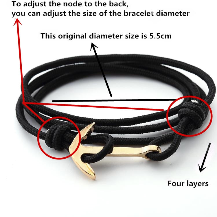 BEI WRH Alloy Anchor Charm Multilayer Leather Friendship Bracelets (Navy Blue)
