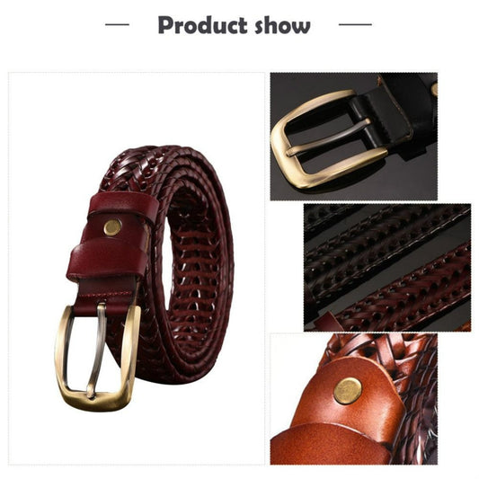 BEI WRH Wide Edition Hand Woven Lacquered Genuine Leather Waistband for Men, Belt Length:120cm(Brown)