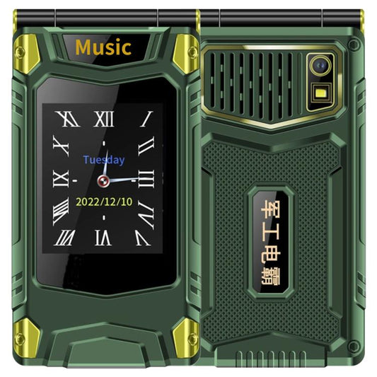 BEI WRH M7+ 4G Dual Screen Flip Elder Rugged Phone, 2.8 inch Inner, 2.4 inch Outer, 6800mAh Battery, 24 Keys, Flashlight, Network: 4G, Dual SIM, SOS, Plug:EU Plug(Green) - Mega Discount Store LebanonLebanon