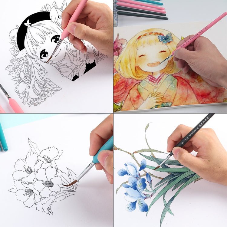 BEI WRH 11 PCS Full Sets WeiZhuang Hook Line Pen Painting Hand - painted Watercolor Wolf Mint Hook Line Pen Painting Stroke Thin Line Brush, Color:Pink - Mega Discount Store LebanonLebanon