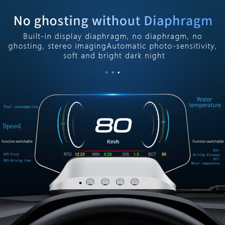 BEI WRH C3 OBD2 + GPS Mode Car Head - up Display HUD Overspeed / Speed / Water Temperature Too High / Voltage Too Low / Engine Failure Alarm / Fatigue Driving Reminder / Navigation Function - Mega Discount Store LebanonLebanon