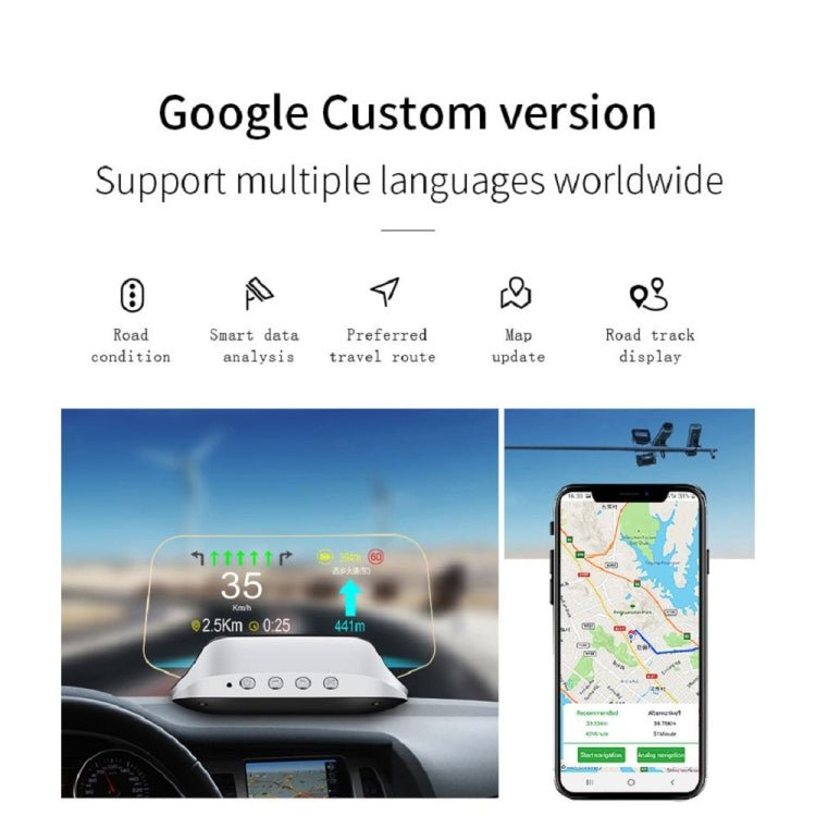 BEI WRH C3 OBD2 + GPS Mode Car Head - up Display HUD Overspeed / Speed / Water Temperature Too High / Voltage Too Low / Engine Failure Alarm / Fatigue Driving Reminder / Navigation Function - Mega Discount Store LebanonLebanon